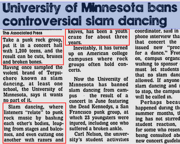 university of minnesota bans slam dancing article clip